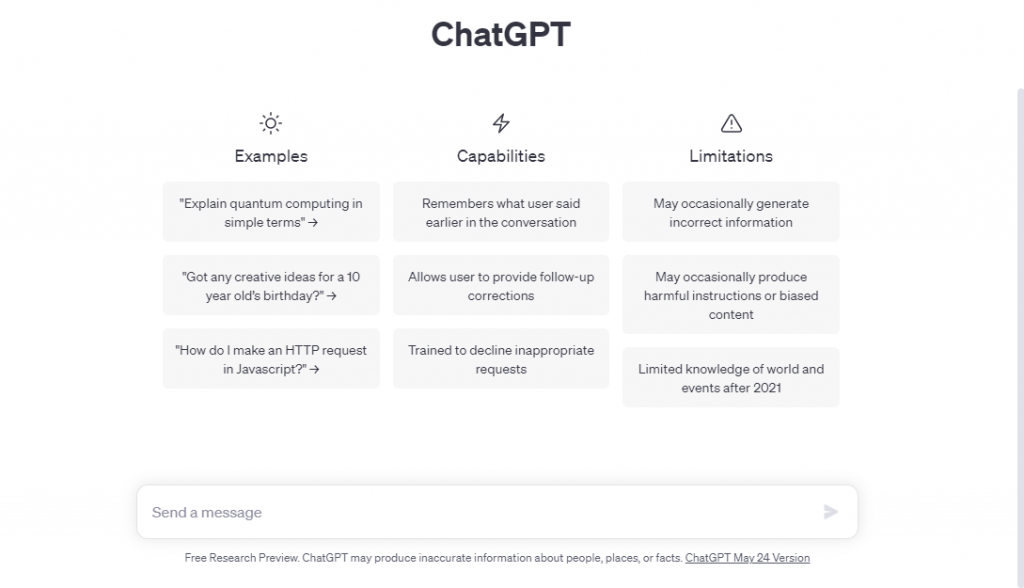 ChatGPT home page