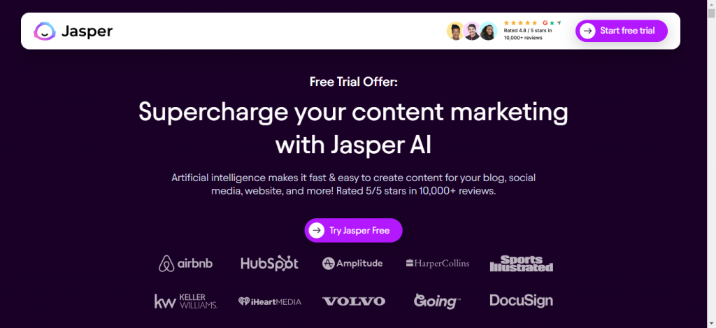 Jasper AI home page