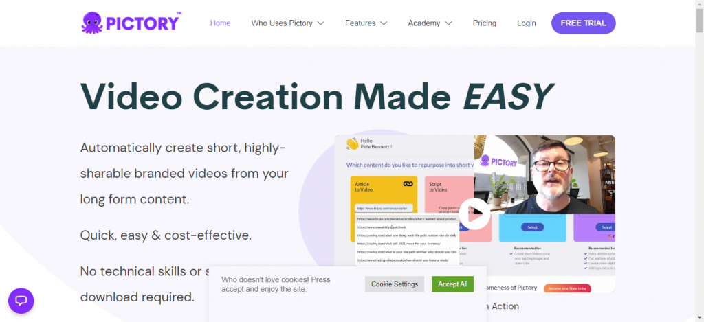 Pictory AI Home page
