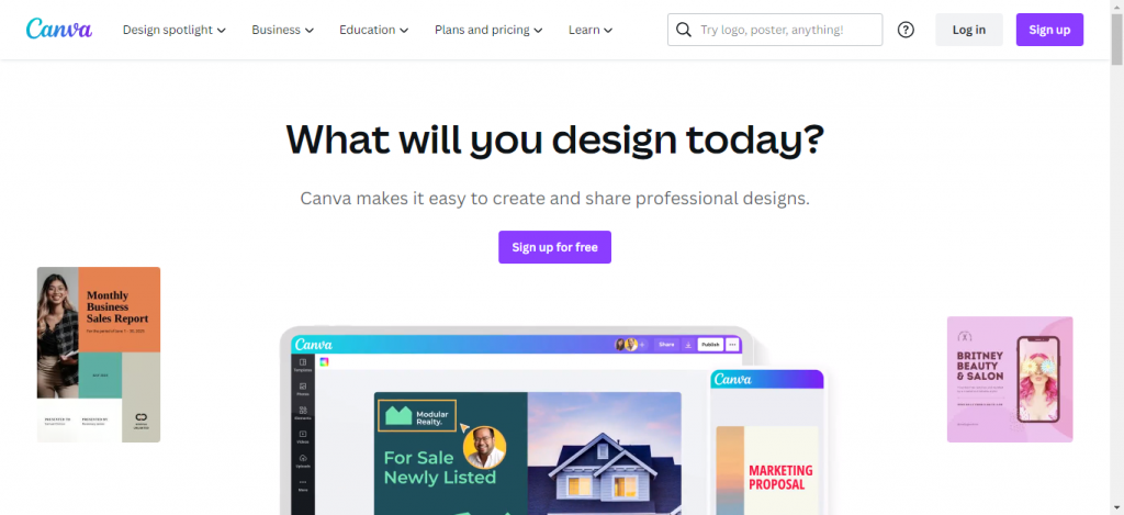 Canva home page