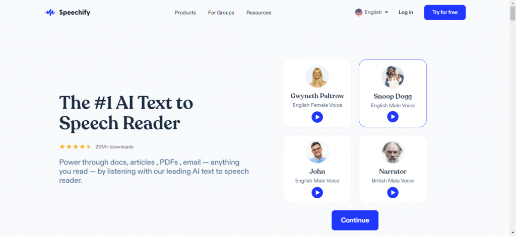 Speechify Home page