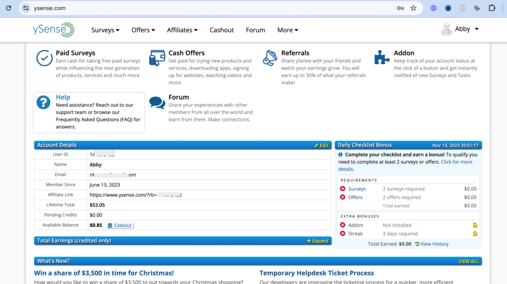 Ysense Income Proof