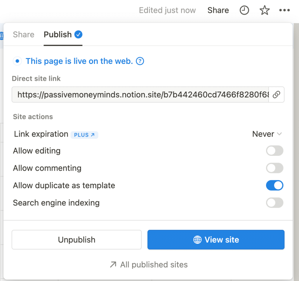 Publish Notion template