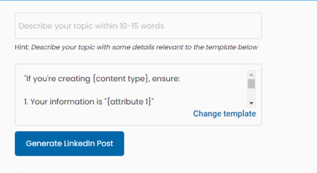 Image showing a text box and "Generate LinkedIn Post" button.