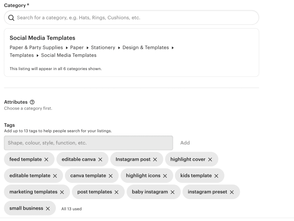 Add tags for selling digital products on etsy