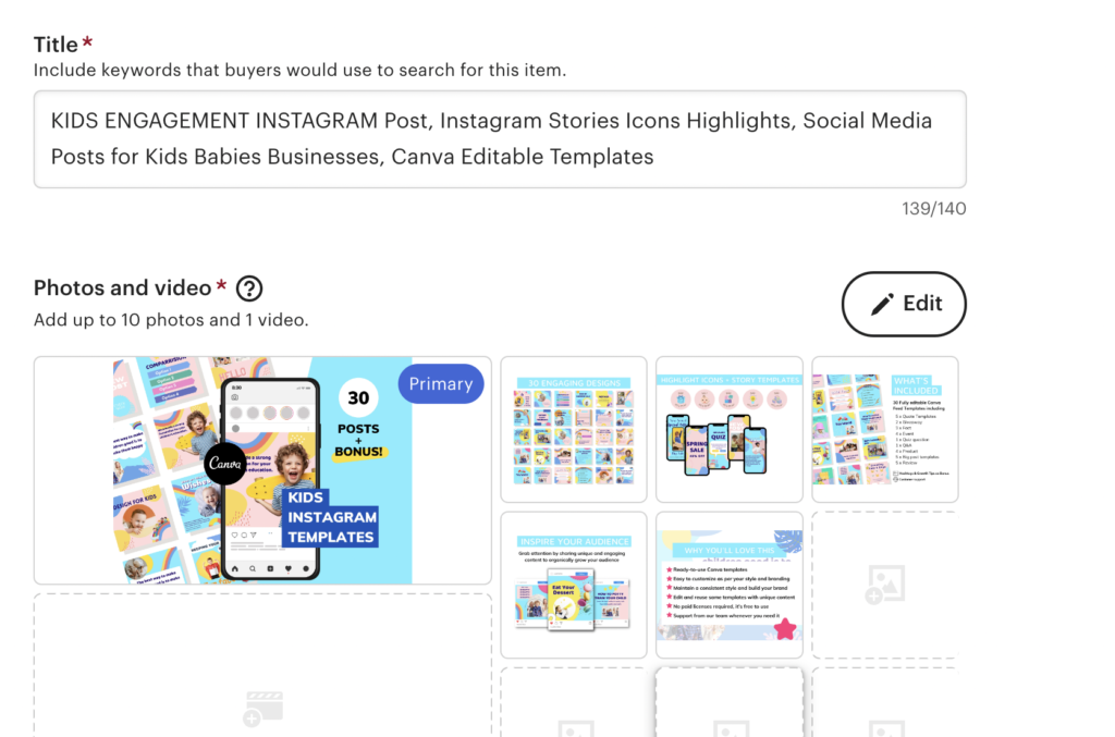 Add up to 10 photos for each item you sell on Etsy